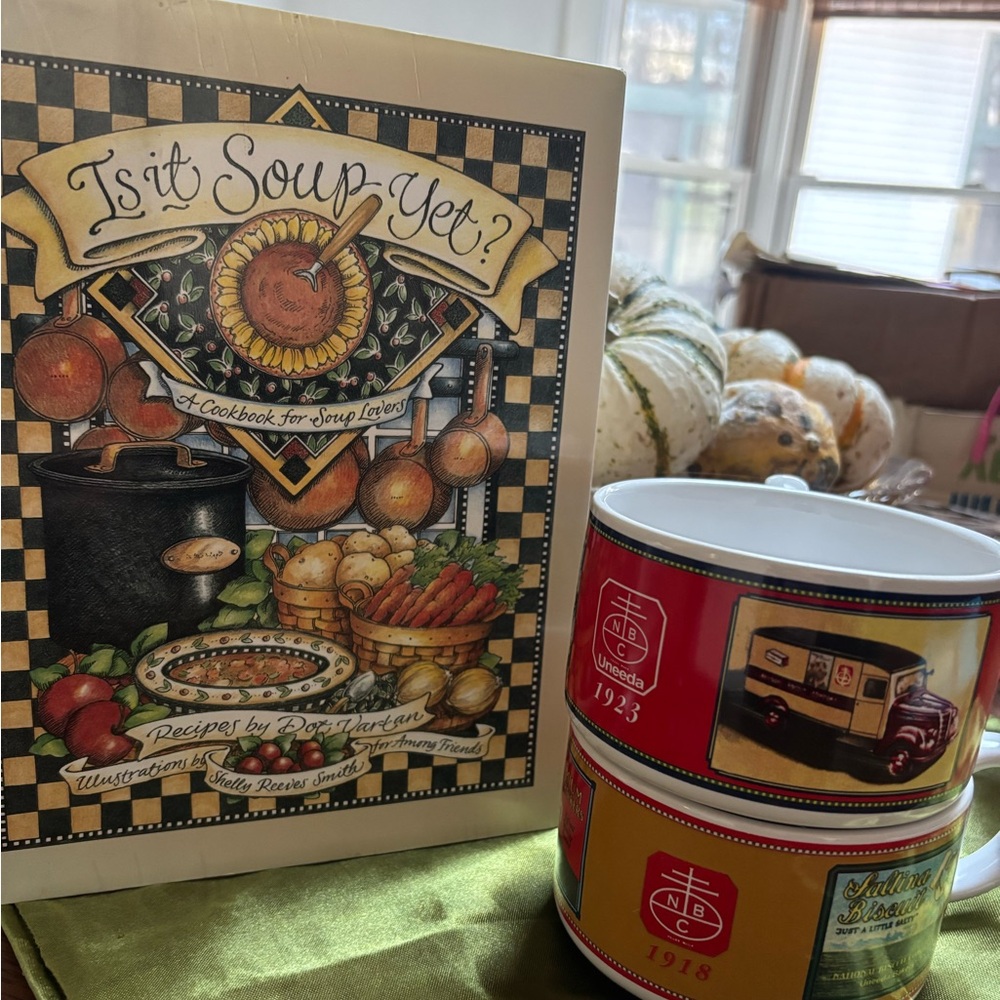 Vintage Premium Soda Crackers Mug set & is it soup time yet book